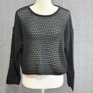 Crochet Sweater Women Sz L Black Open Knit Festival Grungecore Goth Edgy Indie